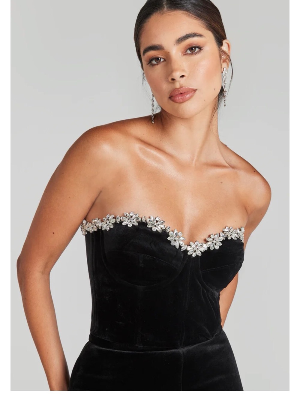 NWT Nadine Merabi DAVINA Black Velvet Crystal Embellished Blazer M & Corset L - Picture 3 of 6